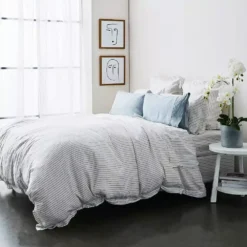 Antwerp Linen Fitted Sheet - White & Charcoal -Home Style 1117256303 c