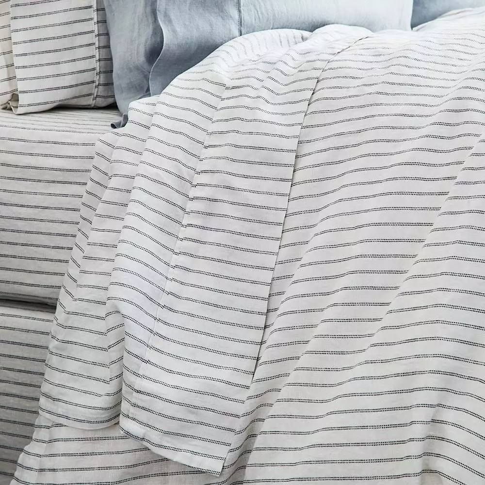 Antwerp Linen Flat Sheet - White & Charcoal 3 Antwerp Linen Flat Sheet - White & Charcoal - Image 3